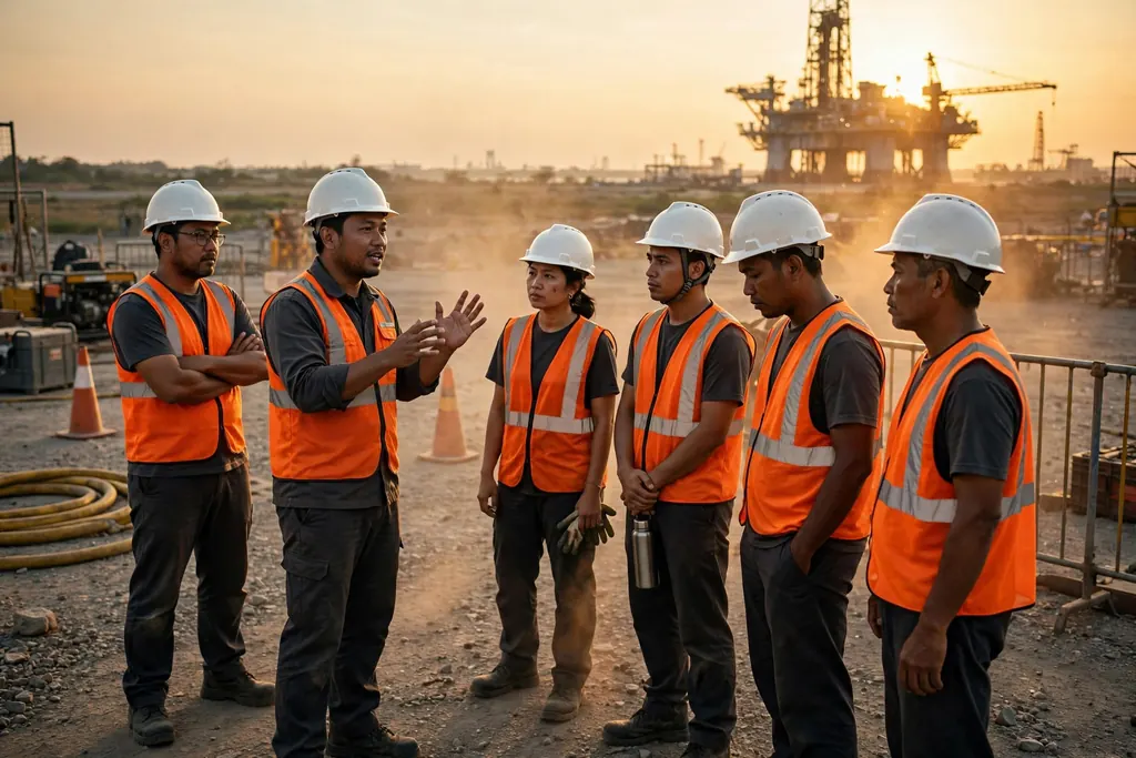 Pekerja industri mengikuti briefing sebelum training